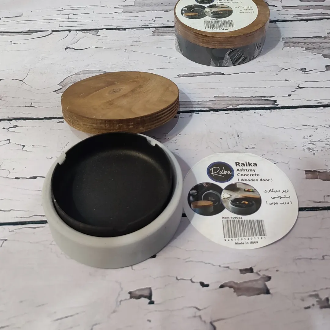زیر سیگاری بتونی درب چوبی