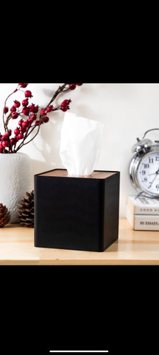 جا دستمال مشکی مربع درب چوبی